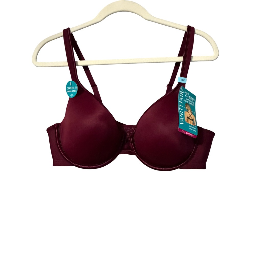 Vanity Fair Body Caress Full Coverage Underwire Bra 75335 Damask Wine 40C NWT